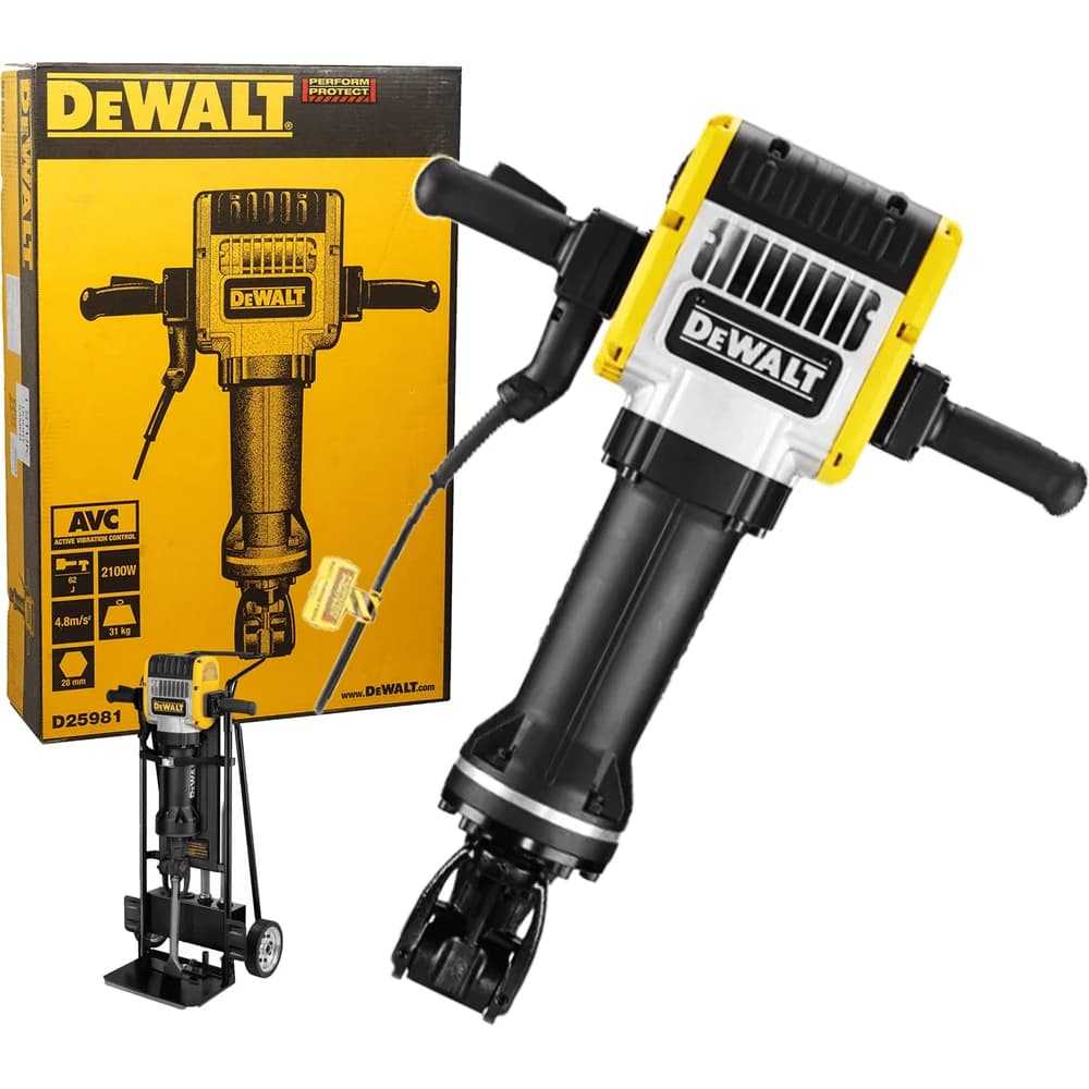 DeWalt D25981K 2100W , 62J , 960 Dar/dak, 31Kg , 28mm Altıgen Girişli Kırıcı, Taşıma Arabası + Uç