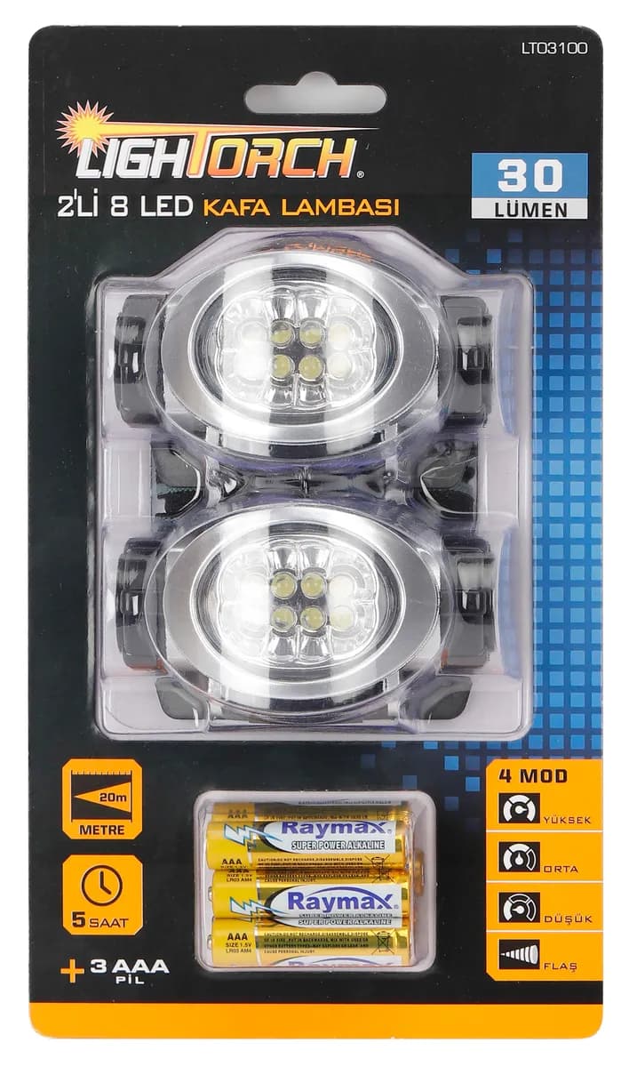 Lightorch LT03100 8 LED'li Kafa Lambası 2 Li Set thumbnail 3