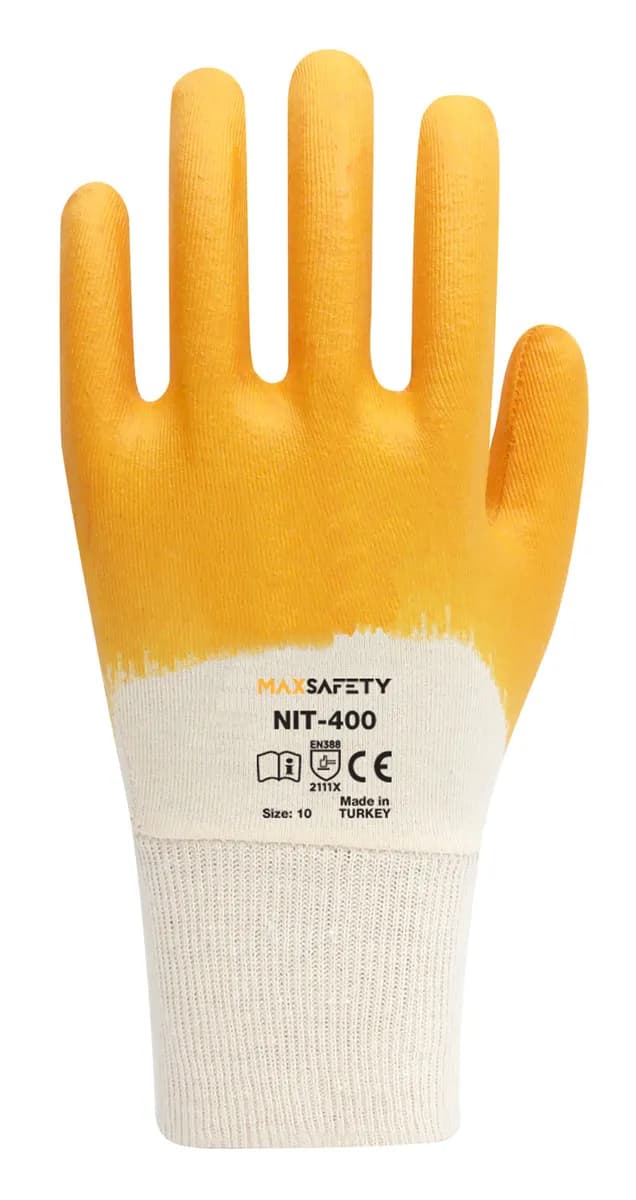 Max Safety NIT-400-10 Nitril Kaplı Eldiven No: 9 - 10