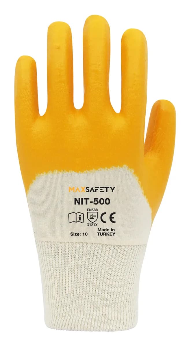 Max Safety NIT-500-10 Nitril Kaplı Eldiven No: 9 - 10