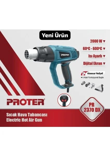PROTER PR 2370 DX 2000 W Dijital Sıcak Hava Tabancası