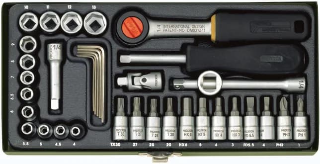 Proxxon Endüstriyel 23080 Cırcırlı Kollu 36 Parçalı Lokma Ve Bits Takımı